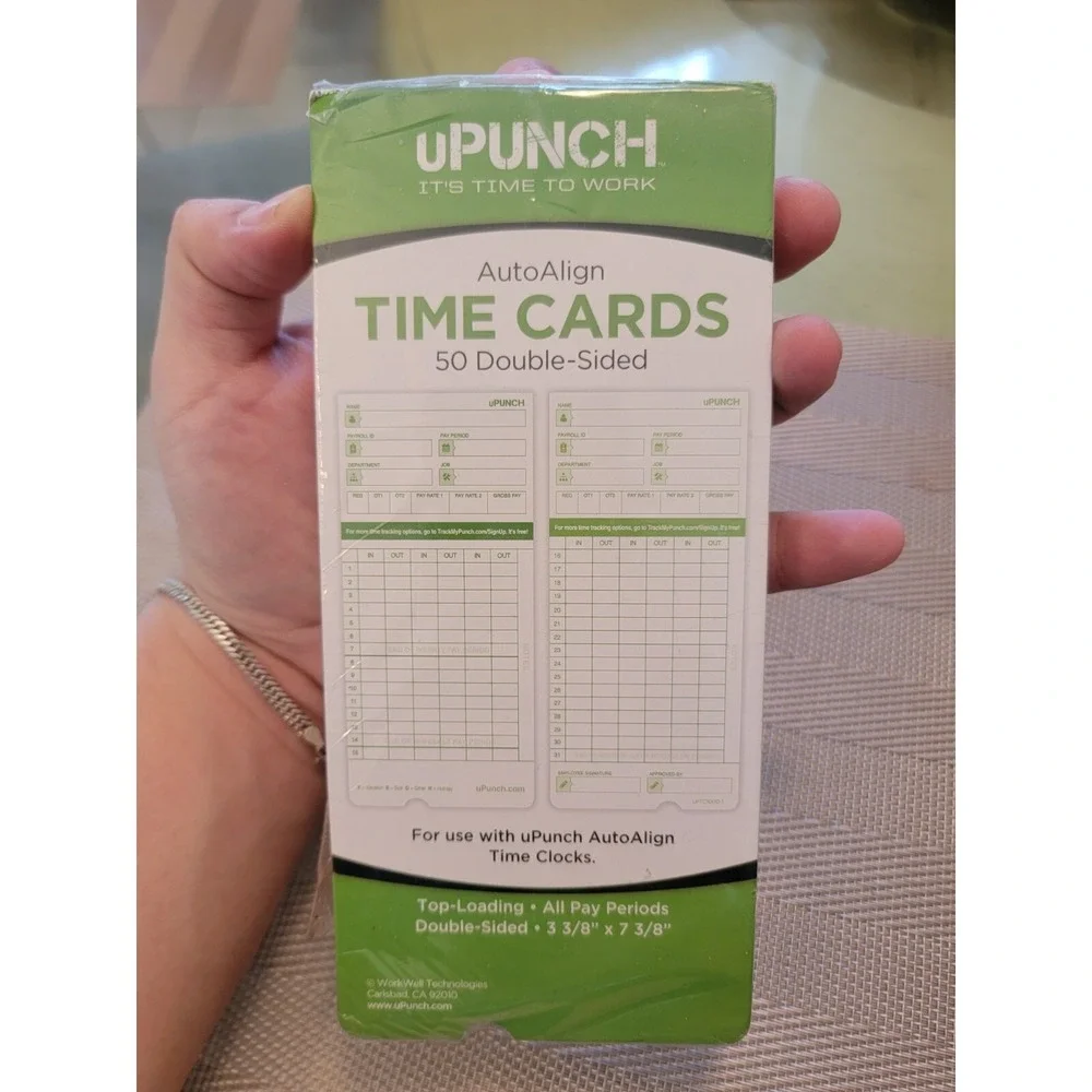UPunch Time Cards Auto-Align 50 Pack Double-Sided 3-3/8